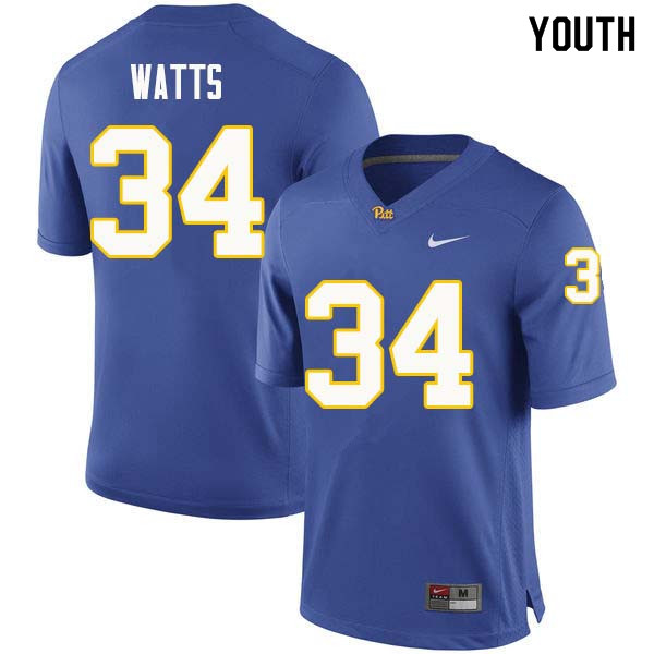 Youth #34 Amir Watts Pittsburgh Panthers College Football Jerseys Sale-Royal